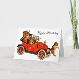 Carte De Remerciements Chats vintage de Louis Wain dans une voiture Joyeu