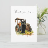 Carte De Remerciements Chatte noire d'automne avec tracteur (Debout devant)