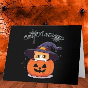 Carte De Remerciements Chatte rousse mignonne sorcière avec citrouille de
