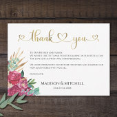 Carte De Remerciements Chaud rose Magenta Floral Élégant Gold Script Coeu