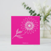 Carte De Remerciements Chaud rose Personnalisé Carré Sunflower Outline (Debout devant)