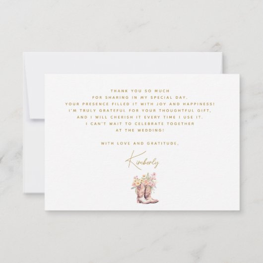 Carte De Remerciements Chaussures Fleurs Florales Floral Cowgirl Réceptio (Dos)