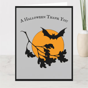 Carte De Remerciements Chauve-souris vintage d'Halloween orange lune