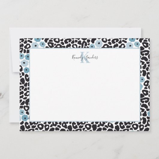 Carte De Remerciements Cheetah Floral bleu Imprimer avec Monogramme perso (Devant)