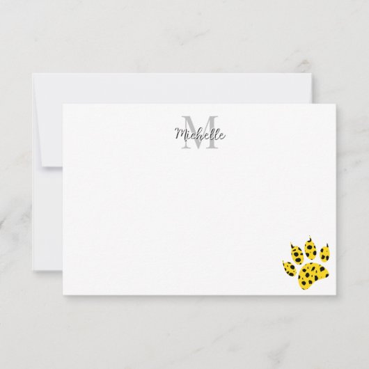 Carte De Remerciements Cheetah Paw Print Custom Monogram (Devant)