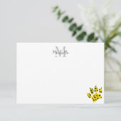 Carte De Remerciements Cheetah Paw Print Custom Monogram (Debout devant)