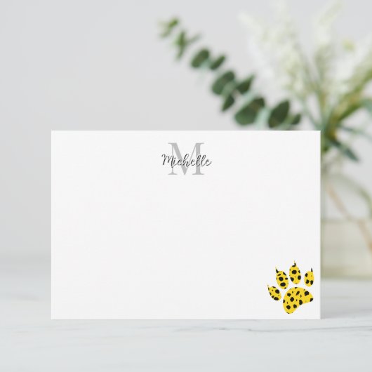 Carte De Remerciements Cheetah Paw Print Custom Monogram (Debout devant)
