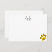 Carte De Remerciements Cheetah Paw Print Custom Monogram (Devant / Derrière)