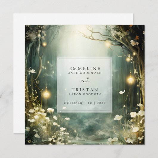 Carte De Remerciements Chemin De Forêt Enchantée De Fleurs Mariage Vert (Devant / Derrière)