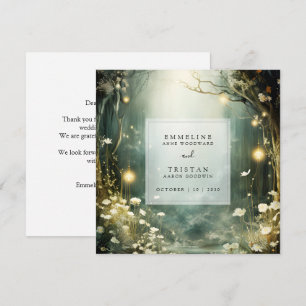 Carte De Remerciements Chemin De Forêt Enchantée De Fleurs Mariage Vert