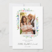 Carte De Remerciements Cherish Cute Floral Frame Christening Photo (Devant)