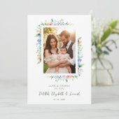 Carte De Remerciements Cherish Cute Floral Frame Christening Photo (Debout devant)