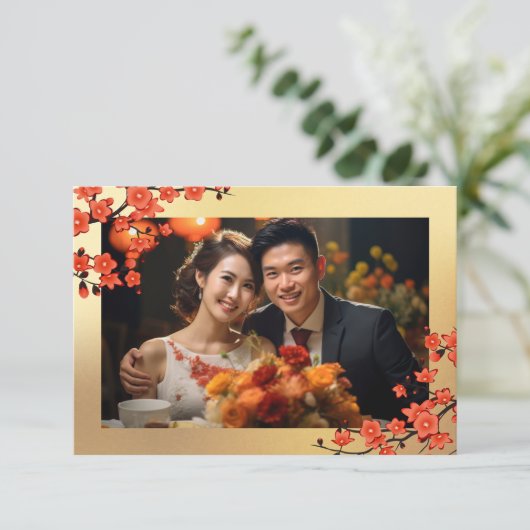 Carte De Remerciements Cherry Blossom Photo Mariage chinois (Debout devant)