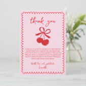 Carte De Remerciements Cherry Coquette main tiré bébé fille douche (Debout devant)