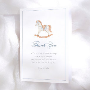 Carte De Remerciements Cheval à Bascule Vintage Gingham Bleu Baby Shower
