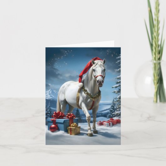 Carte De Remerciements cheval avec chapeau santa et cadeaux de noël (Devant)