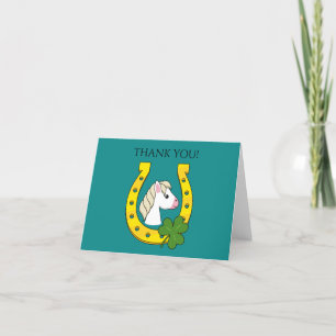 Carte De Remerciements Cheval avec Chaussure à Cheval d'Or, Shamrock   Pe