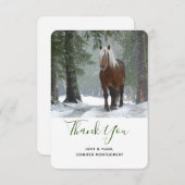 Carte De Remerciements Cheval Brown dans une forêt d'hiver avec chute de  (Devant / Derrière)