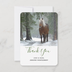 Carte De Remerciements Cheval Brown dans une forêt d'hiver avec chute de