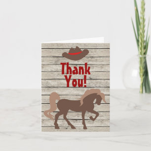 Carte De Remerciements Cheval Brown et Casquette Cowboy sur Barn Wood Wes
