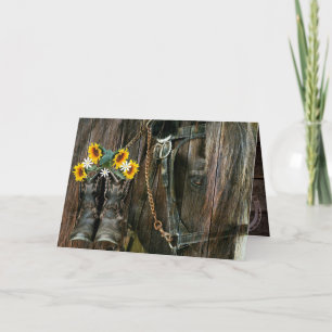 Carte De Remerciements Cheval Cowboy Bottes Tournesols Rustique Barne La