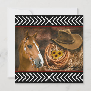 Carte De Remerciements Cheval Cowboy Casquette Lasso Western Motif