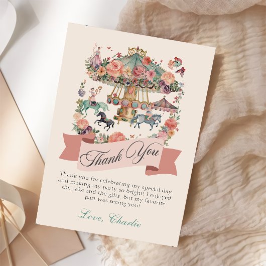 Carte De Remerciements Cheval de carrousel Carnaval Anniversaire