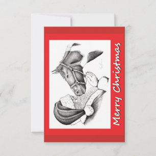 Carte De Remerciements Cheval de Noël et santa Claus