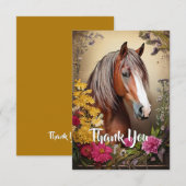 Carte De Remerciements Cheval et Fleurs (Devant / Derrière)