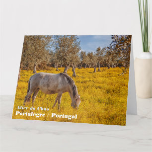 Carte De Remerciements Cheval pâturant dans une prairie fleurie jaune