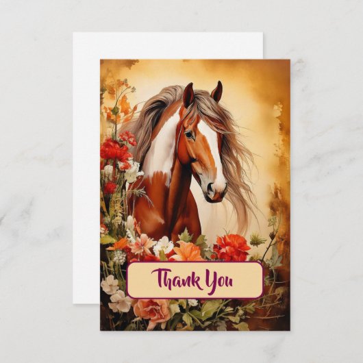 Carte De Remerciements Cheval Pinto et fleurs (Devant / Derrière)