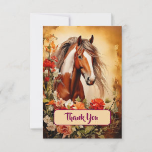Carte De Remerciements Cheval Pinto et fleurs