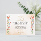 Carte De Remerciements Chic 75e anniversaire - Design Fleur sauvage (Debout devant)