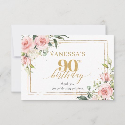 Carte De Remerciements Chic aquarelle fleurs rousses vert 90e anniversair (Devant)
