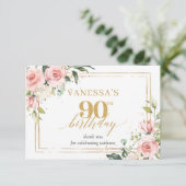 Carte De Remerciements Chic aquarelle fleurs rousses vert 90e anniversair (Debout devant)