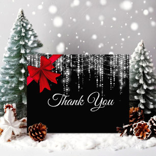 Carte De Remerciements Chic arc rouge noir argent fausse parties scintill