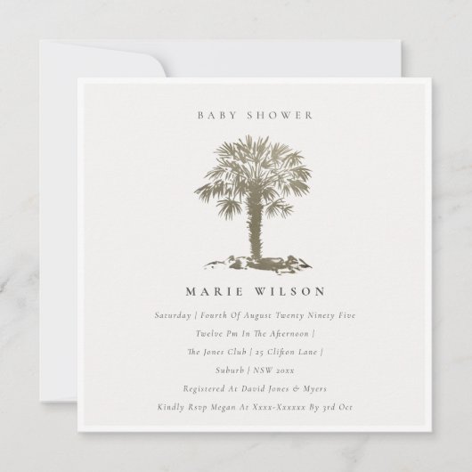 Carte De Remerciements Chic Beach Palm Tree Baby shower or foncé Invitati (Devant)