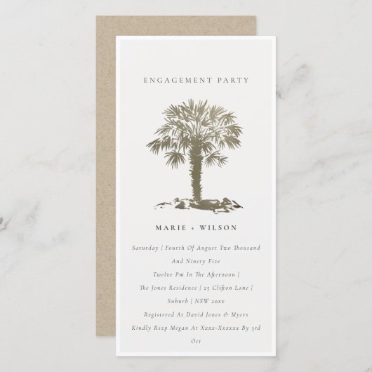 Carte De Remerciements Chic Beach Palm Tree Dark Gold Fiançailles Invitat (Devant / Derrière)