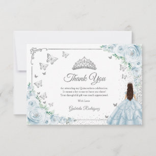 Carte De Remerciements Chic Bébé Roses Bleues Argent Quinceanera