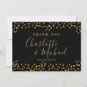 Carte De Remerciements Chic Black Gold Hearts Confetti Signature Script (Devant)