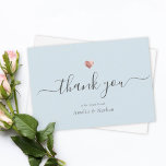 Carte De Remerciements Chic Bleu clair moderne Script Rose Gold Heart<br><div class="desc">Ce coeur d'or rose moderne et chic,  merci de noter,  présente des calligraphies de script à la main avec vos noms dans une élégante typographie serif. C'est la version bleu clair.</div>
