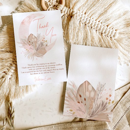 Carte De Remerciements Chic boho rustique pampas floral lune mariage