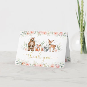 Carte De Remerciements Chic Bois Animaux Doux Rose Floral