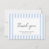 Carte De Remerciements Chic Bridal Shower Modern Script Blue Stripes (Devant)