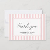 Carte De Remerciements Chic Bridal Shower Modern Script Pink Stripes (Devant)