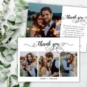 Carte De Remerciements Chic Calligraphie Script 3 Photo Collage Mariage