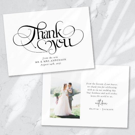 Carte De Remerciements Chic Calligraphie Script Mariage photo