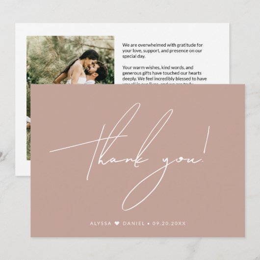 Carte De Remerciements Chic Custom Wedding photo Blush Pink (Devant / Derrière)