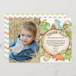Carte De Remerciements Chic Dinosaur Boy Birthday Green Chevron Photo