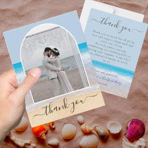Carte De Remerciements Chic Dusty Blue Tropical Beach Photo Arch
